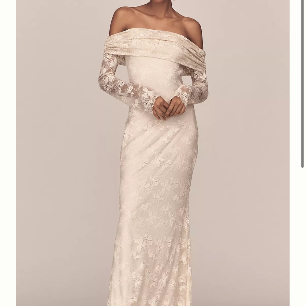 AFRM Strapless Cream Floral Dress